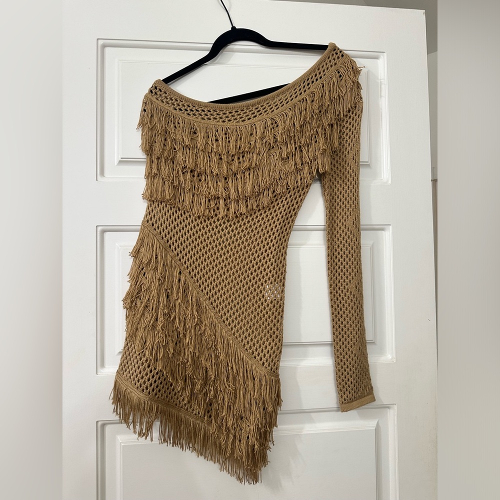 Tularosa Peek A Boo dress in tan